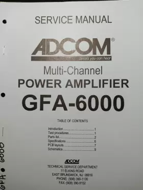 GFA-6000 ADCOM Power Amplifier Service Manual Photocopy