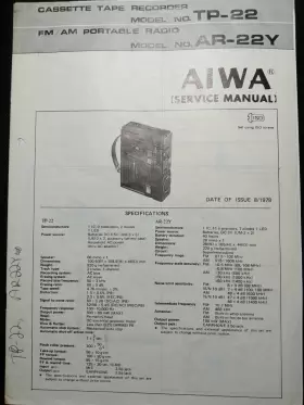 TP-22 AIWA Cassette Tape Recorder Fm Am Radio Service Manual