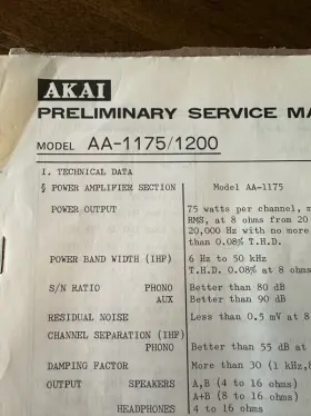AA-1175 AKAI Preliminary Service Manual Stereo Receiver