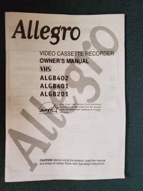 ALGB402 ALLEGRO Video Cassette Recorder Vhs Owners Manual