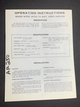 AP-250 BOGEN Amplifier Owners Manual