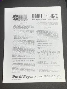 B50-16X BOGEN Record Player Owners Manual Photocopy