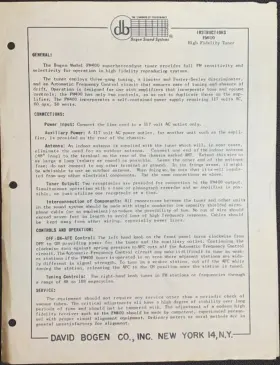 FM400 BOGEN Tuner Owners Service Manual