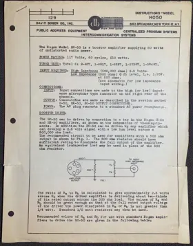 HO50 BOGEN Booster Amplifier Owners Service Manual