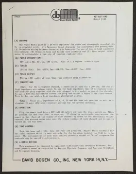J130 BOGEN Amplifier Owners Service Manual Photocopy