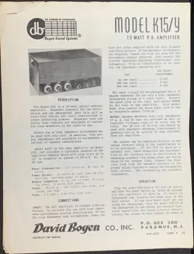 K15-Y BOGEN Pa Amplifier Owners Service Manual