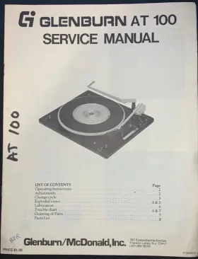 AT-100 BSR Turntable Service Manual Glenburn