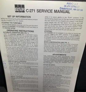 C-271 BSR Turntable Service Manual
