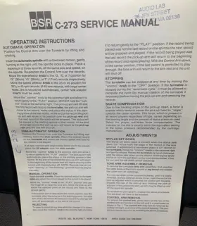 C-273 BSR Turntable Service Manual