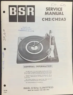 C142A3 BSR Mcdonald Turntable Service Manual Photocopy