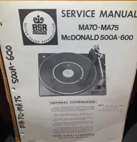 MA-70 BSR Turntable Service Manual Mcdonald