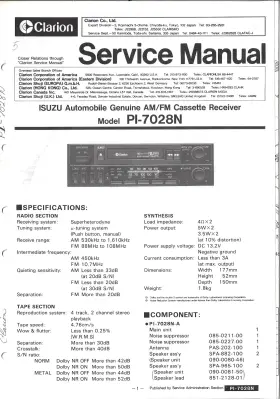 PI-7028N CLARION Isuzu Am Fm Cassette Service Manual