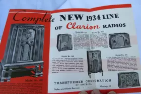 Clarion Radios 1934 For The Home -fold Out Advertising Line #3