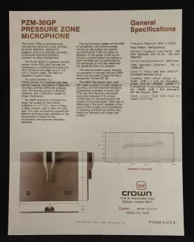 PZM-30GP CROWN Pressure Zone Microphones Brochure #2