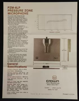 PZM-6LP CROWN Pressure Zone Microphones Brochure #2