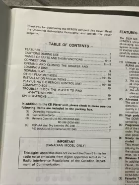 DCM-560-460 DENON Cd Player Operating Owners Manual #2