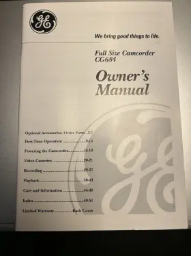 93-CG684-1 GE Camcorder Owners Manual