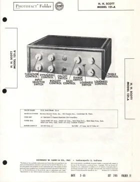121-A HH SCOTT Sams Photofact Tube Preamplifier Manual