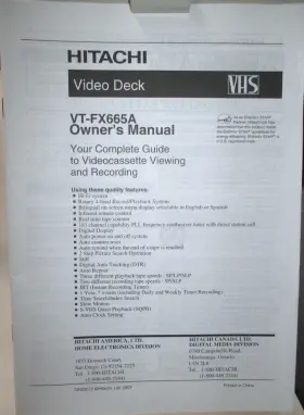0VMN02655 HITACHI Fi Vhs Vcr Video Cassette Recorder Owners