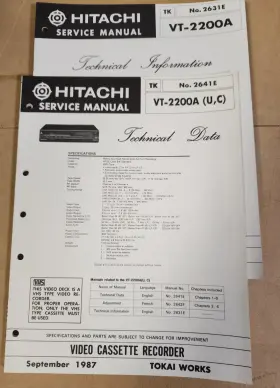 VT-2200A HITACHI Video Cassette Recorder Service Manual Data