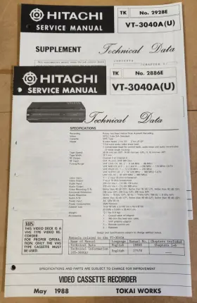 VT-3040A HITACHI Video Cassette Recorder Service Manual