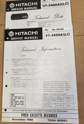 VT-3400A HITACHI Video Cassette Service Data
