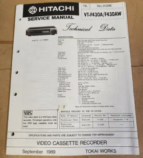 VT-F430A-F430AW HITACHI Video Cassette Recorder Service Data