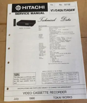VT-F540A-F540AW HITACHI Video Cassette Recorder Service Data