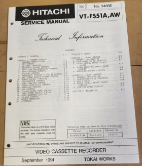 VT-F551A HITACHI Aw Video Cassette Recorder Service Manual