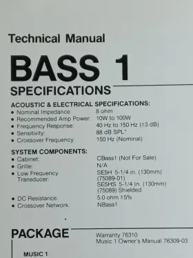 BASS-1 JBL Speakers Specifications Schematic Service Manual