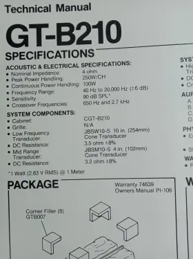 GT-B210 JBL Speakers Specifications Schematic Service Manual