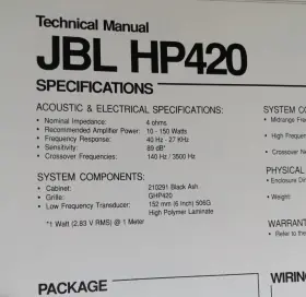 HP420 JBL Speakers Specifications Schematic Service Manual