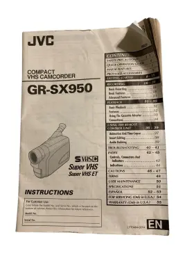 GR-SX950 JVC Set Vhs Camcorder Instruction Manual