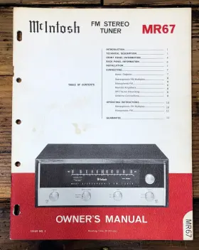 MR-67 MCINTOSH Tuner Owners User Manual