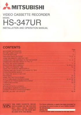 871C774B1 MITSUBISHI Vhs Vcr Owners Manual Printed