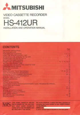 871C775A7 MITSUBISHI Vhs Vcr Owners Manual Printed