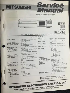 HS-U62 MITSUBISHI Vhs Vcr Service Manual