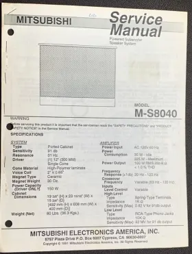 M-S8040 MITSUBISHI Subwoofer Service Manual
