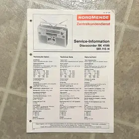 RK4186 NORDMENDE Service Manual Discocorder Boombox