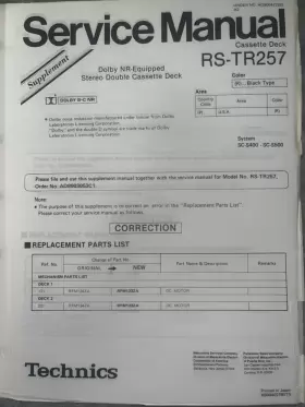 RS-TR257 PANASONIC Technics Service Manual Cassette Deck #3