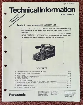 VRD8912T379 PANASONIC Vhs Camcorders Comparison Charts