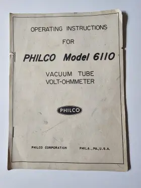 6110 PHILCO Vacuum Tube Volt Meter Operators Manual Ohmmeter