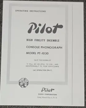 PT-1030 PILOT Console Stereo Owners Service Manual Photocopy