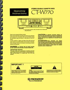 CT-W770 PIONEER Cassette Tape Deck Owners Operating Manual