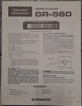 GR-560 PIONEER Graphic Equalizer Service Manual