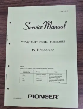 PL-61-FV PIONEER Fvt Kl Klt Turntable Service Manual