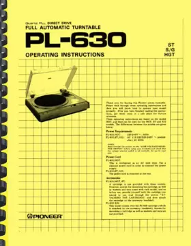 PL-630 PIONEER Turntable Owners Manual Service