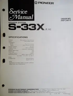 S-33X PIONEER Xc Speakers Service Manual