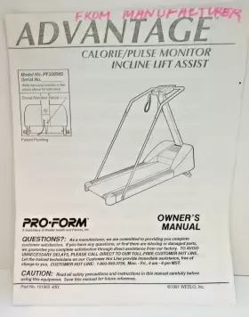 PF350503 PRO-FORM Advantage Treadmill Owners Manual