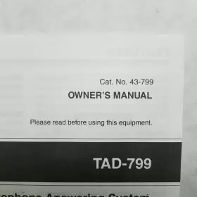 TAD-799 RADIOSHACK Answering Owners Manual #2